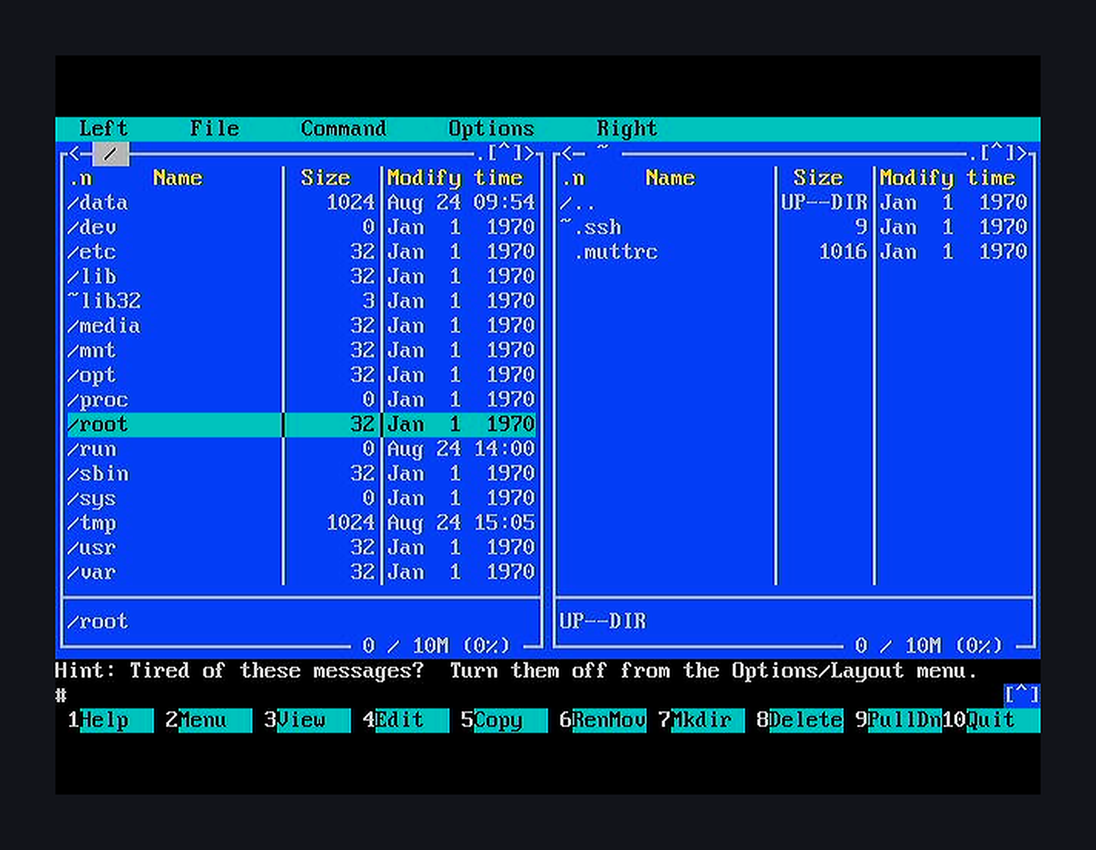 Midnight Commander on FRANK Linux