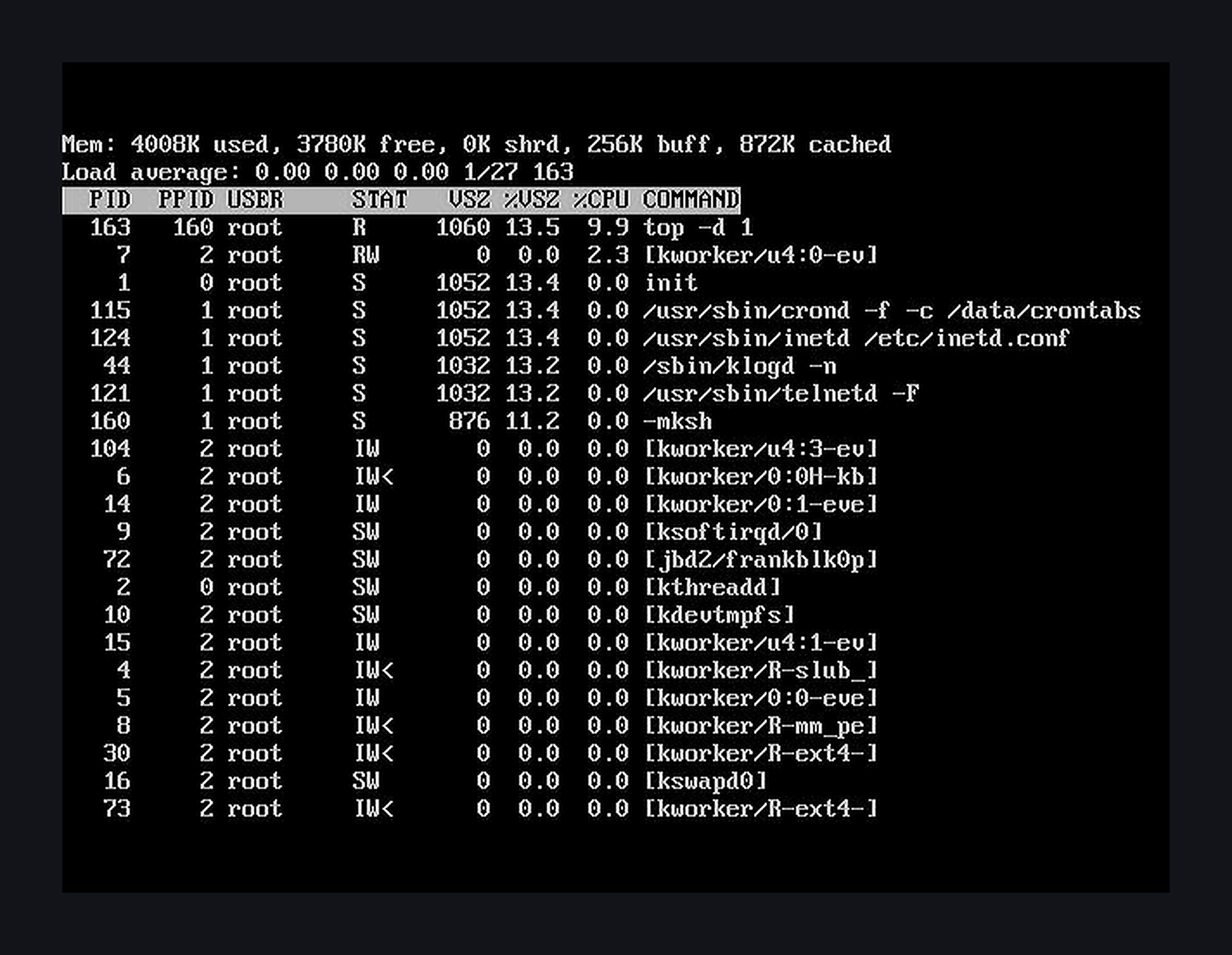 top running on FRANK Linux, captured from HDMI
